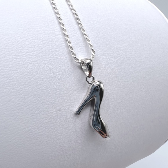 .925 Sterling Silver High Heel Shoe Necklace - Picture 6 of 17